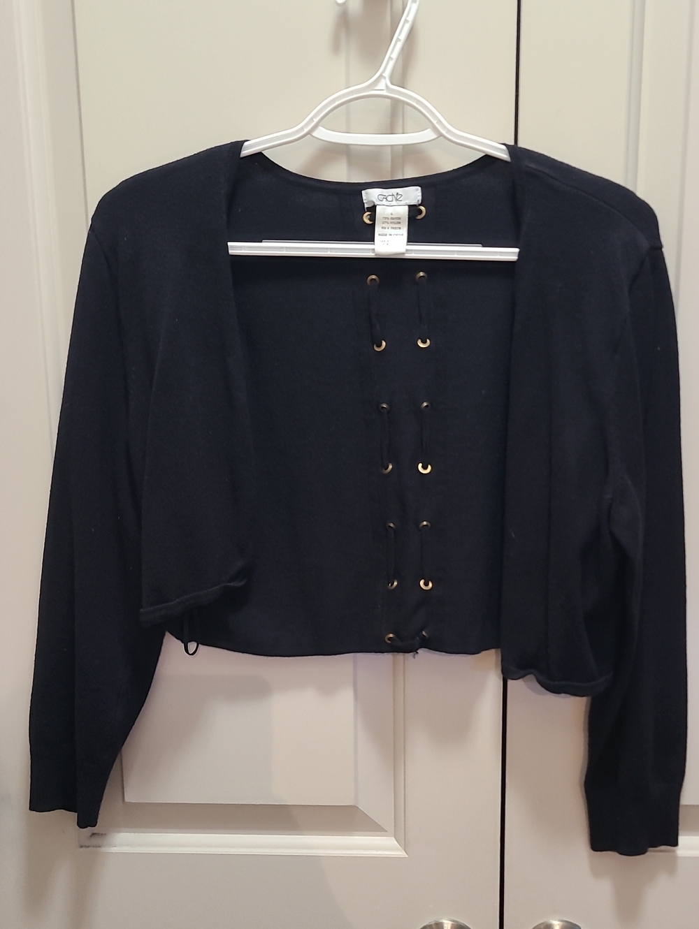 Cache Black Lace-Up Cropped Cardigan